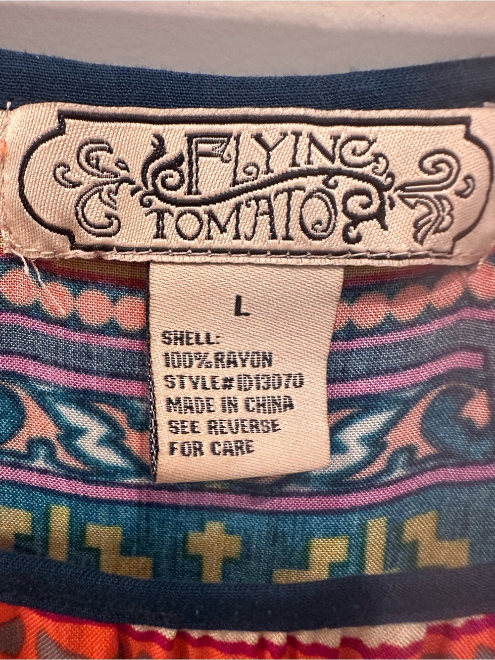 Boho Printed Scoop Neck Tunic Top - Mini Dress Multicolor Hippie Sz L - Picture 8 of 9